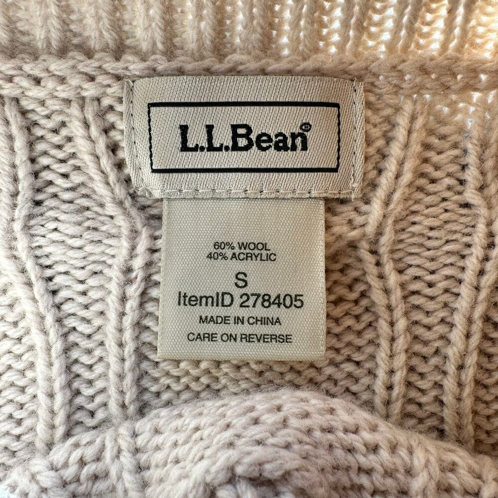 L.L. Bean Cable Knit Fisheman Turtleneck Sweater Wool Cream Small - Picture 3 of 6